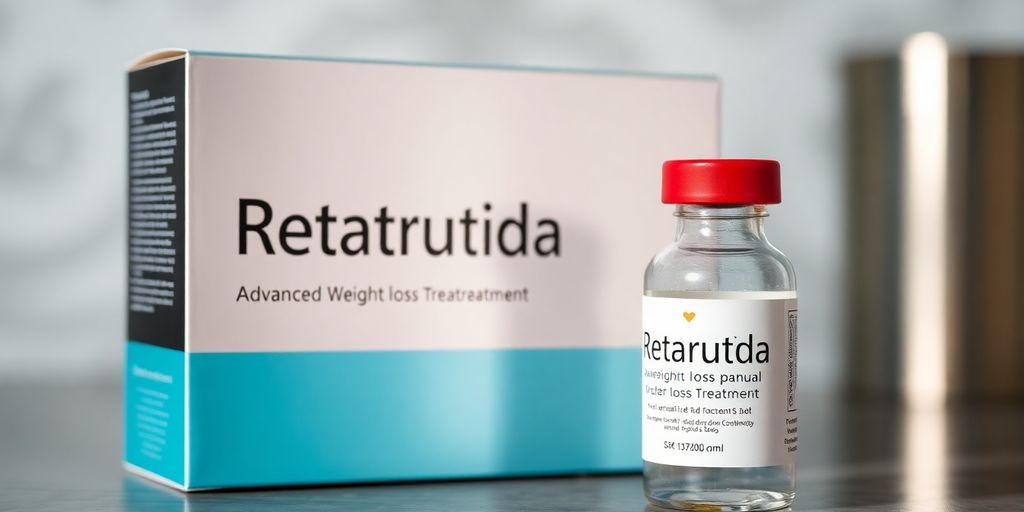 Retatrutida, medicamento para emagrecimento, frasco e embalagem.