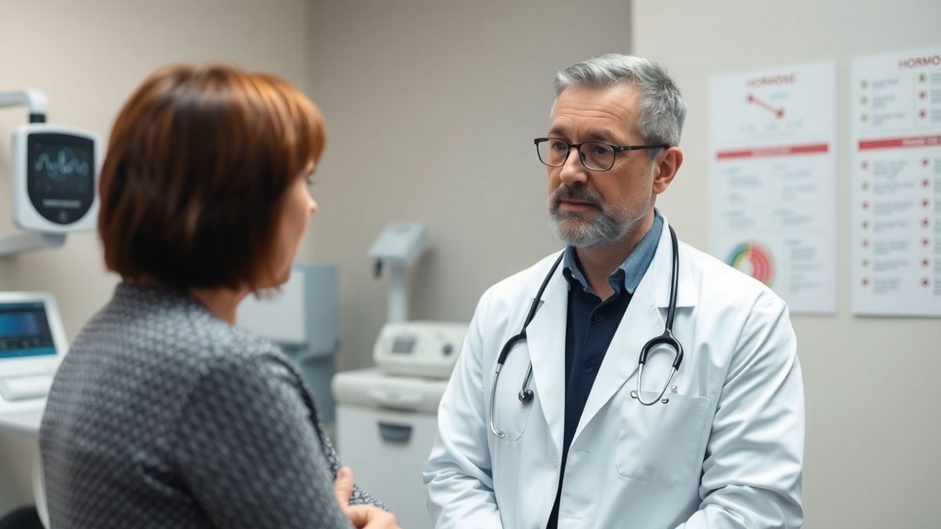 Médico conversa com paciente sobre reposição hormonal na clínica