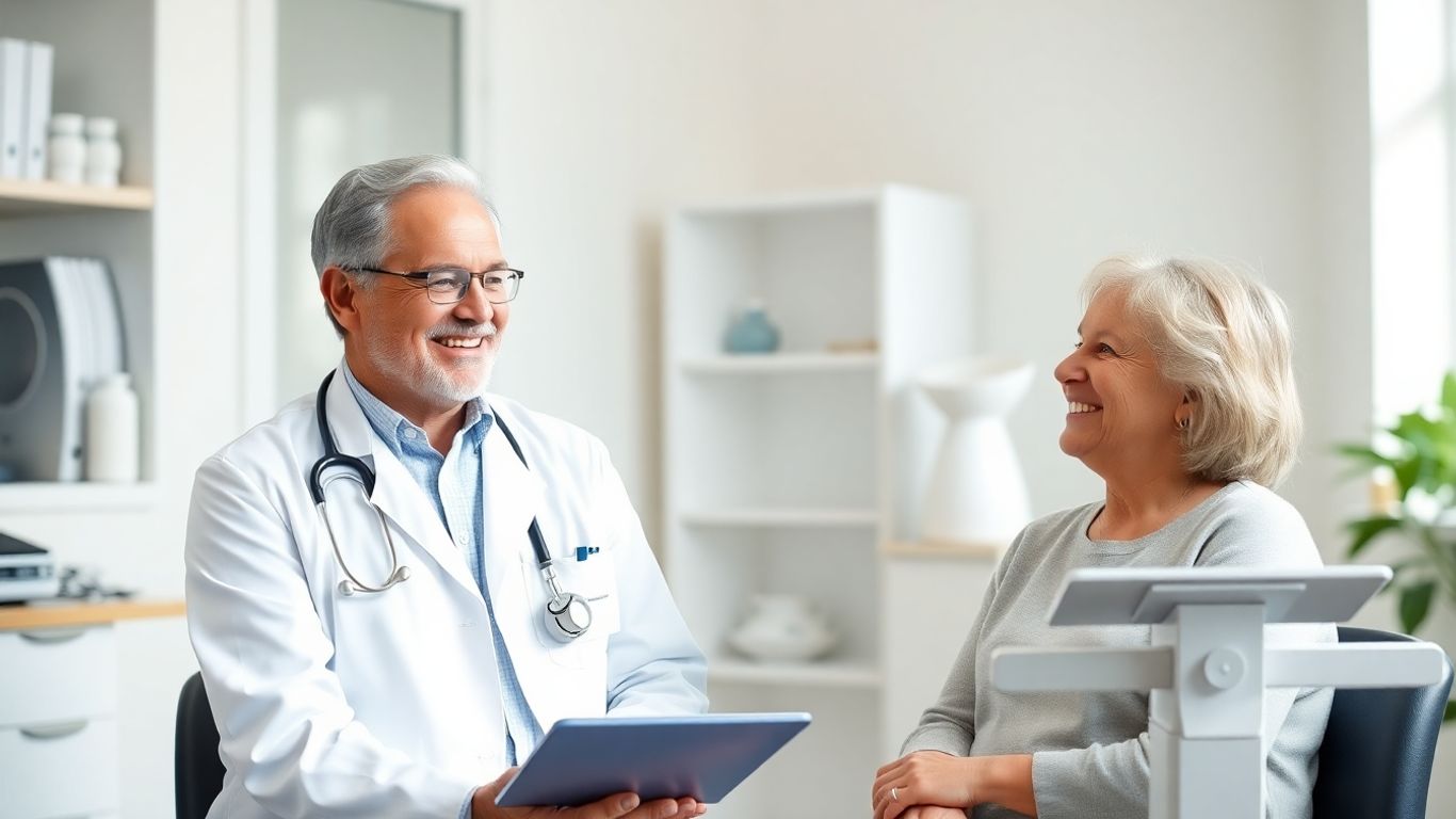 Médico orientando paciente sobre emagrecimento com confiança e apoio
