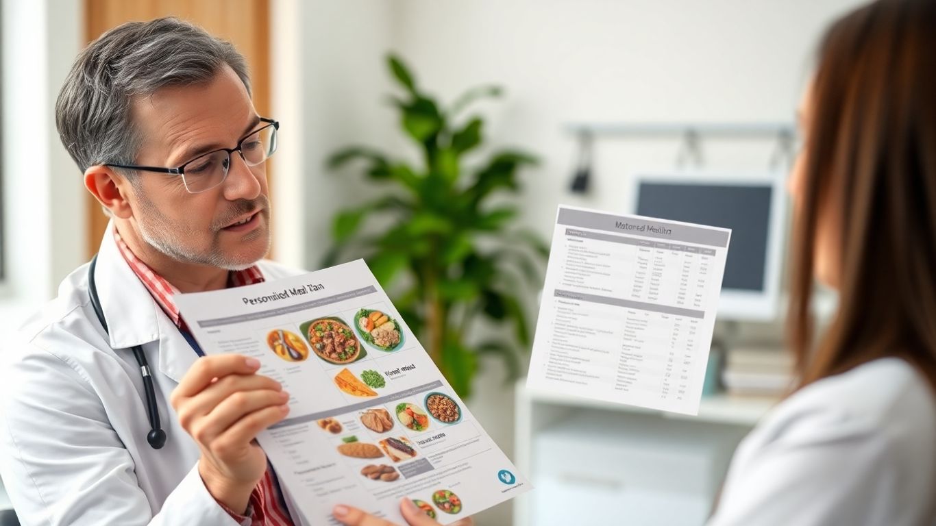 Médico analisando plano alimentar personalizado para saúde.